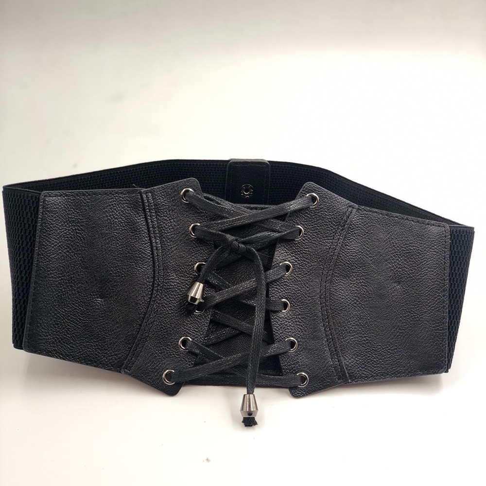 Black Corset Lace-Up Elastic Waist Belt - Unbranded